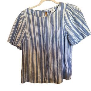 CAbi Style #5343 Size Small Multicolor Blue White Stripe Linen Blend Wing Top